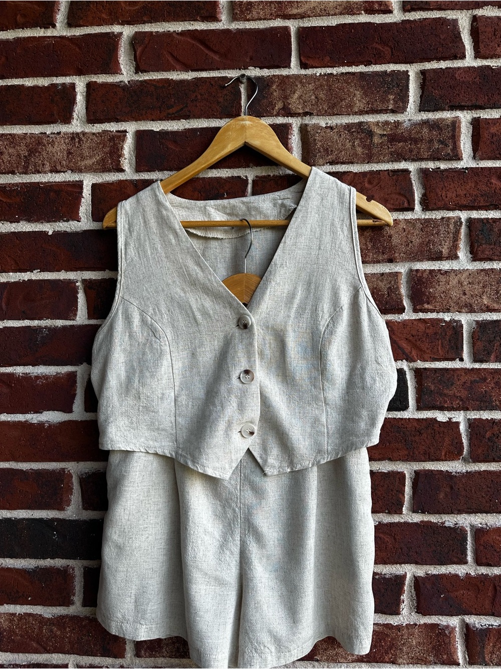 SHEIN Cream Linen-Look Button Vest & Matching Skirt Set